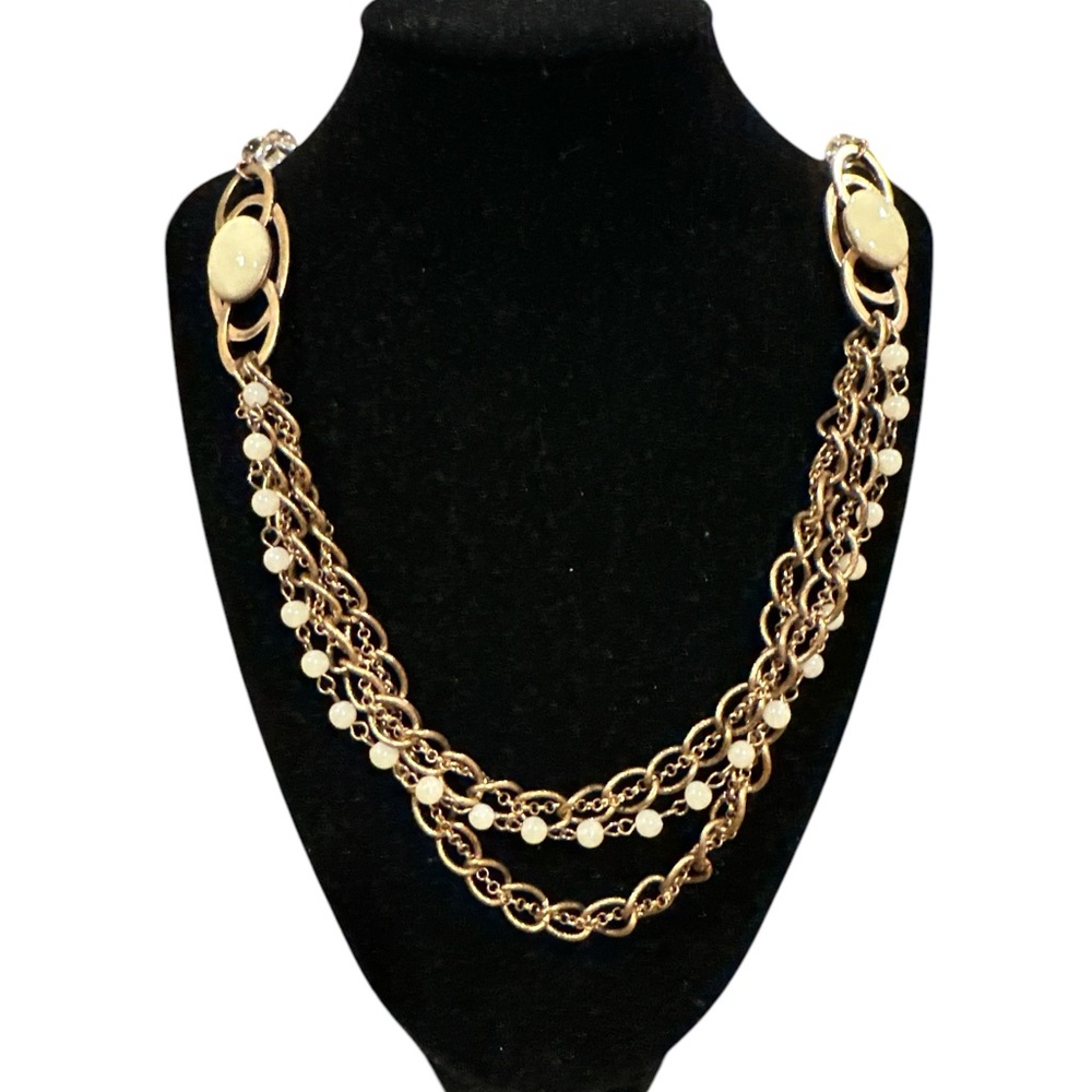 Nicole Miller Long Goldtone Beaded Chain Enamel Stone Necklace